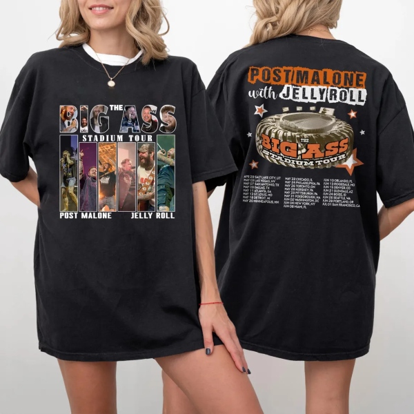 Post Malone Jelly Roll Big Ass Stadium Tour 2025 T-Shirt For Women - Image 2