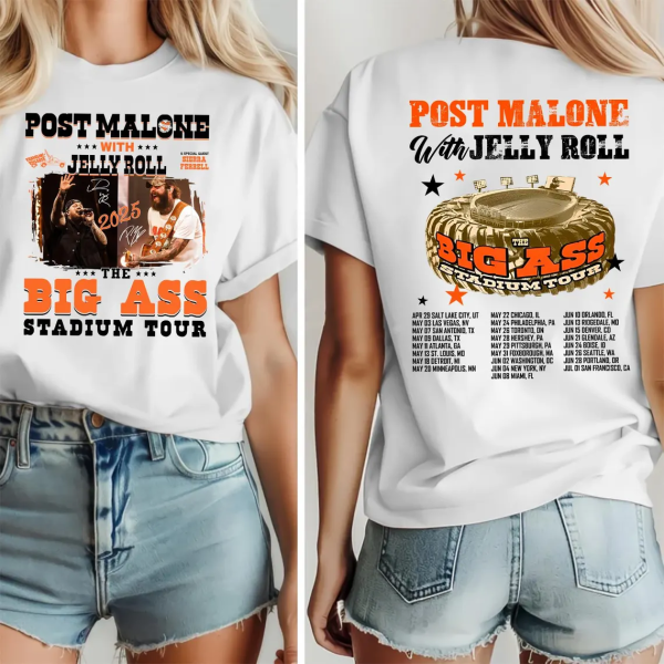 Post Malone Jelly Roll Big Ass Stadium Tour 2025 T-Shirt For Women - Image 5