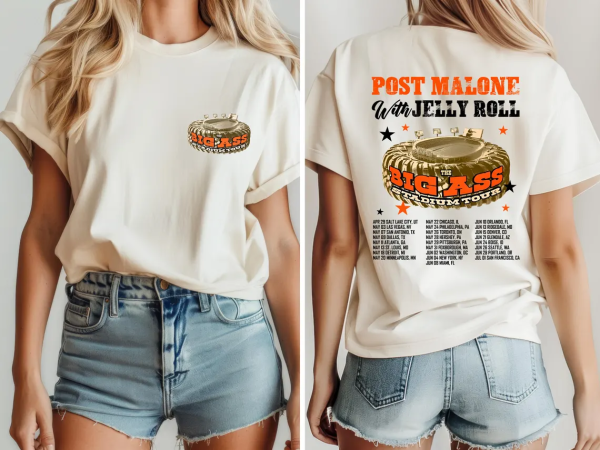 Post Malone Jelly Roll Big Ass Stadium Tour 2025 T-Shirt For Women - Image 4