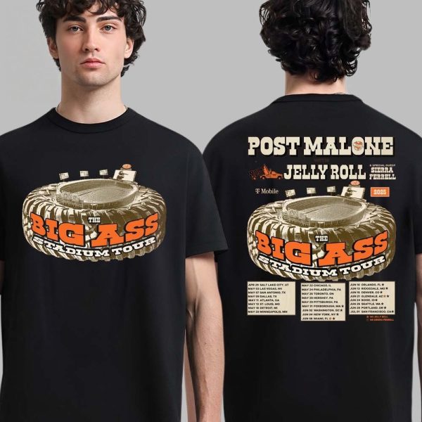 Post Malone Jelly Roll Big Ass Stadium Tour 2025 T-Shirt For Men - Image 3