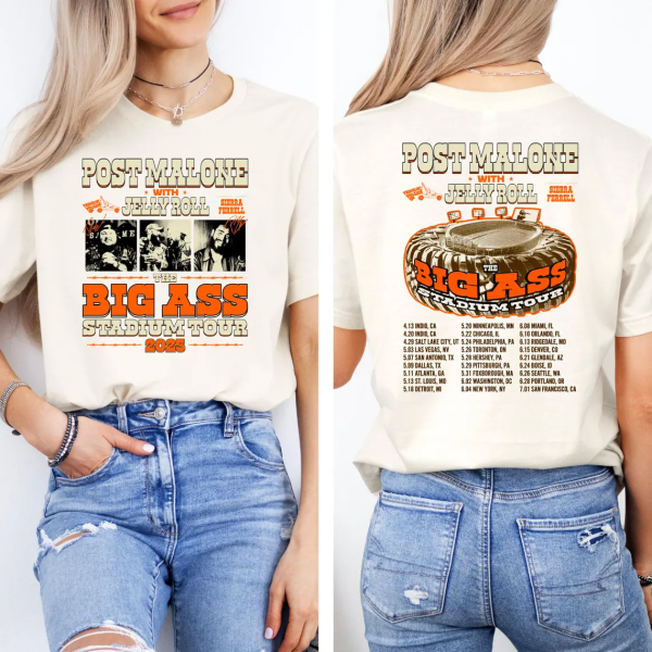 Post Malone Jelly Roll Big Ass Stadium Tour 2025 T-Shirt For Women - Image 6