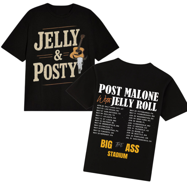 Post Malone Jelly Roll Big Ass Stadium Tour 2025 T-Shirt For Men - Image 2